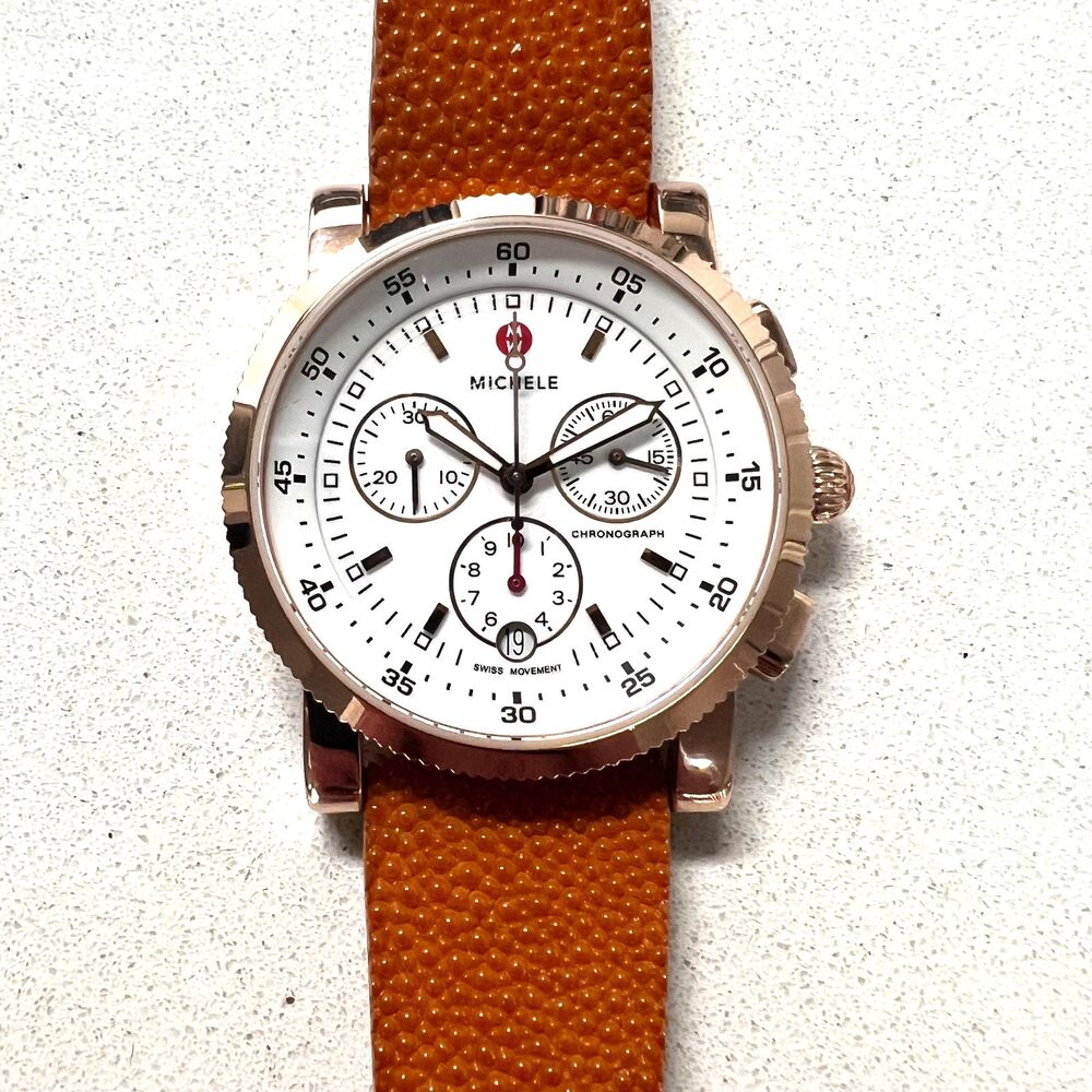 MICHELE Swiss Chronograph Watch Rose Gold Galuchat Stingray Strap - Picture 4 of 16